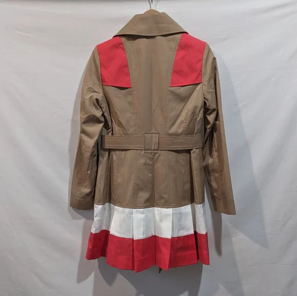 NWT IMAN Vintage Colorblock Tan And Coral Trenchcoat Size XS - Picture 3 of 11